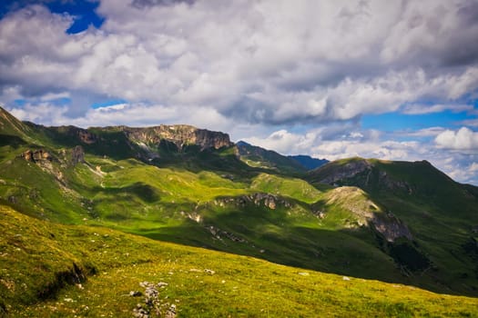 Hohe Tauern mountain landscape,Alps in Austria with source clouds