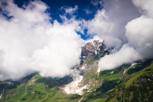 Hohe Tauern mountain landscape,Alps in Austria with source clouds
