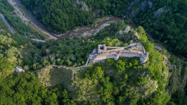 aerial view from ruined Poenari Fortress on Mount Cetatea in Romania