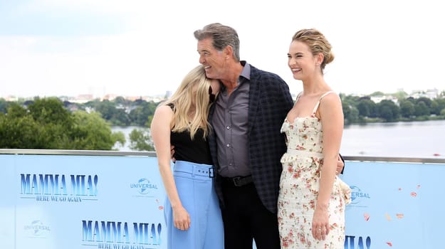 Amanda Seyfried, Pierce Brosnan und Lily James   ,.Mamma Mia 2 ! Here We Go Again Presscall  in Hamburg,12.07.2018