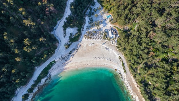 aerial view of Porto Vathy beach. Thassos island, Greece