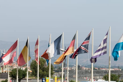 Group of flags representing the main European countries