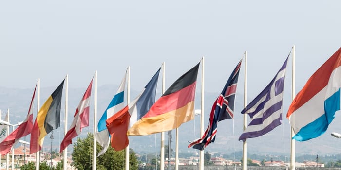 Group of flags representing the main European countries