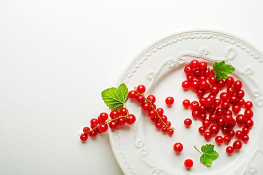 Fresh redcurrant berries on white background close up