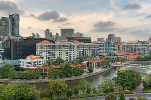 Singapore cityscape along Singapore River at Robertson Quay