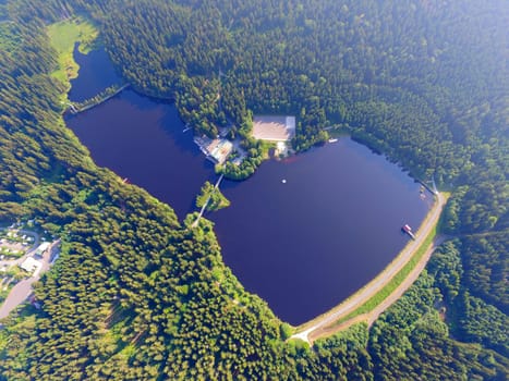 Aerial view landscape See Village Fichtelgebirge