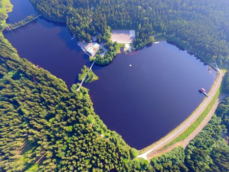 Aerial view landscape See Village Fichtelgebirge