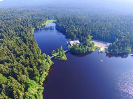 Aerial view landscape See Village Fichtelgebirge