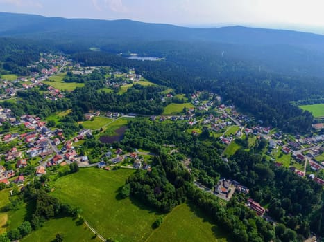 Aerial view landscape See Village Fichtelgebirge