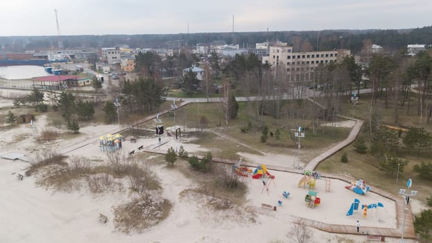 Harbor Roja Latvia Aerial view of countryside drone top view
