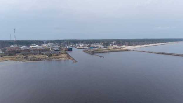 Harbor Roja Latvia Aerial view of countryside drone top view