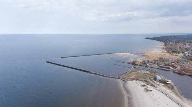 Harbor Roja Latvia Aerial view of countryside drone top view