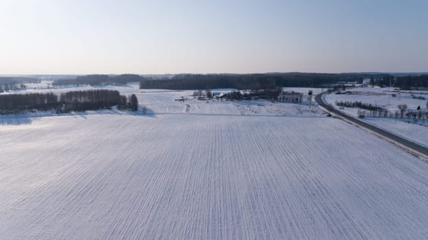Winter field Krimulda Latvia aerial drone top view