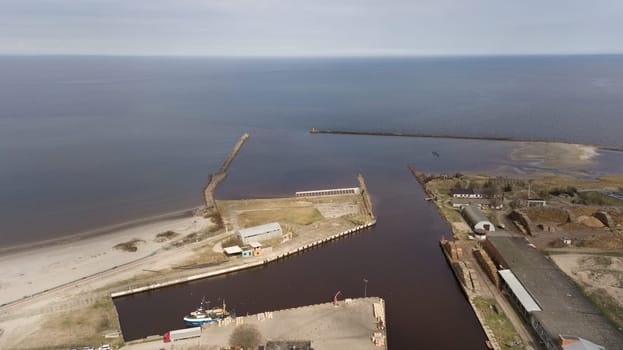 Harbor Roja Latvia Aerial view of countryside drone top view