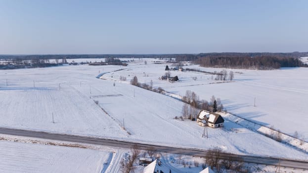 Winter field Krimulda Latvia aerial drone top view