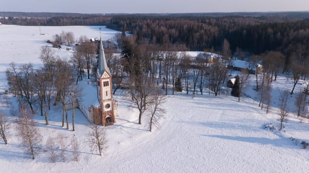 Winter field Krimulda Latvia aerial drone top view