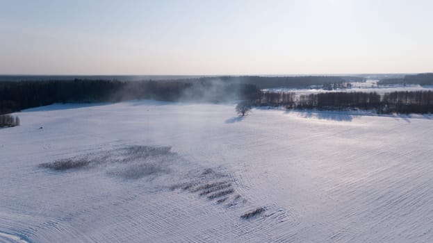Winter field Krimulda Latvia aerial drone top view