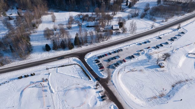Winter field Krimulda Latvia aerial drone top view