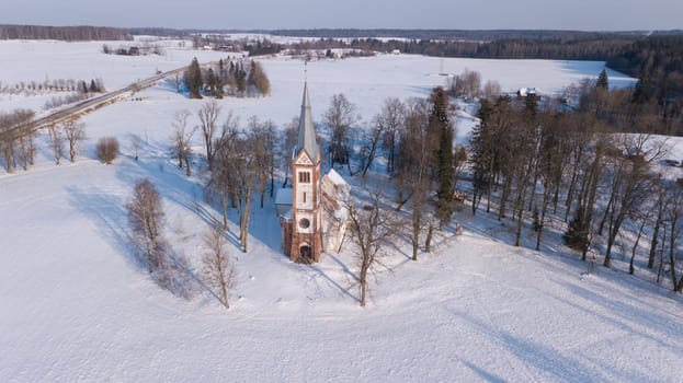 Winter field Krimulda Latvia aerial drone top view