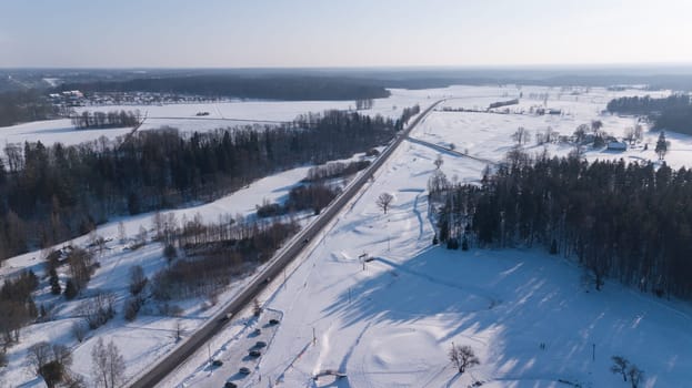Winter field Krimulda Latvia aerial drone top view