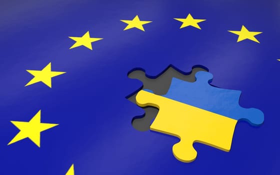 3d illustration. Puzzle piece with Ukraina flag.