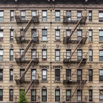 A fire escape of an apartment building in New York city.