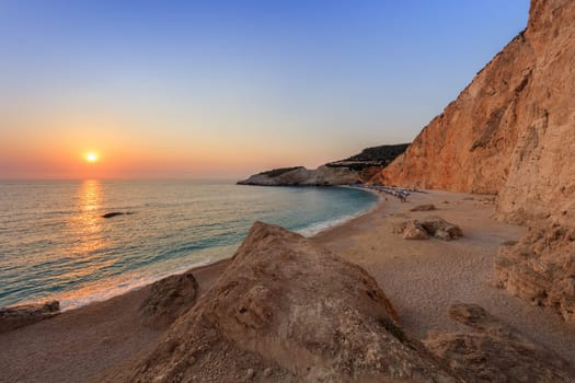 sunset in Porto Katsiki beach. Lefkada, Greece