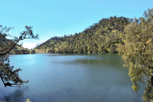 Beautiful view of Ranu Kumbolo Lake on Semeru Mountain. Malang, Indonesia