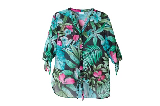Summer fashion blouse. Female green florale summer blouse isolated on white.