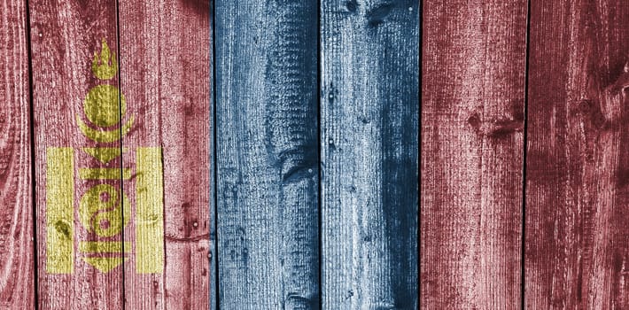 Flag of Mongolia on weathered wood