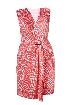Fashionable summer clothes isolated on a white background. Red summer dress with white dots. Summer fashion.