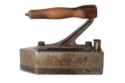 Professional old large tailor iron isolated on white backround. Tailoring accessories.