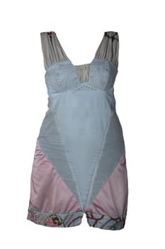 Fashionable summer clothes isolated on a white background. Gray pink summer dress with pattern. Summer fashion.