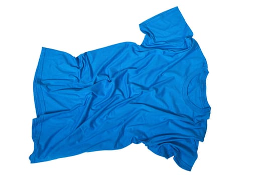 Wrinkles on untidy blue shirt isolated over white background