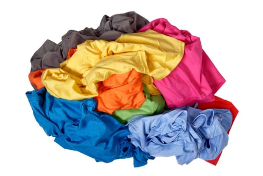 Stack of messed up clothes isolated over white background