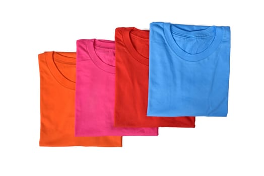 Row of colorful shirts isolated over white background