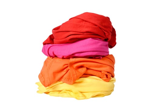 Stack of messy clothes isolated over white background