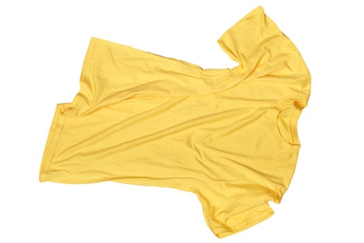Wrinkles on untidy yellow shirt isolated over white background