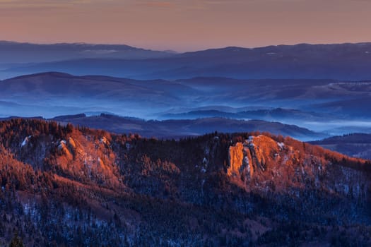 sunrise on the mountain. Ciucas Mountains, Romania