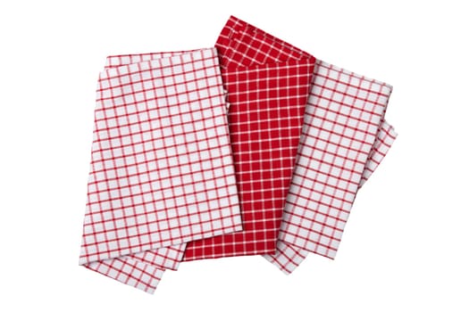Set of three red and white checkered napkins. Kitchen accessories.