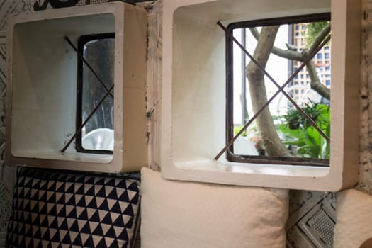 Indy interior design in street cafe, stock photo