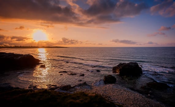Beauty Atlantic coast with cliff,beach,ocean and sky with clouds. Galicia, Spain.