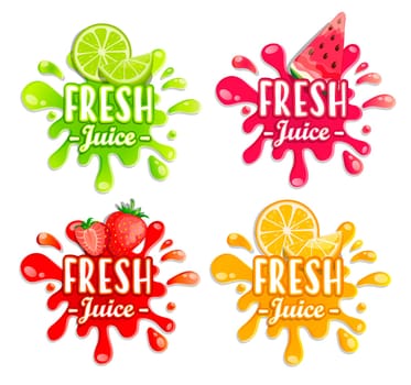 Set of different fruit splashes. Sweet drops and blots. Perfect elements for print, template, design. Vector illustration.
