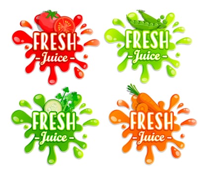 Set of different vegetables splashes. Drops and blots. Perfect elements for print, template, design. Vector illustration.