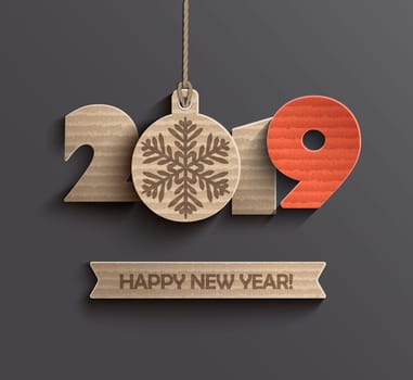 Modern creative card for happy new year 2019 paper design. Perfect for presentations, flyers and banners, leaflets, postcards and posters. Vector illustration EPS10.