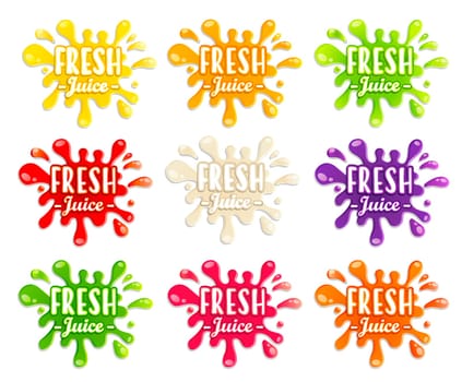 Set of different fruit and vegetables splashes. Sweet drops and blots. Perfect elements for print, template, design. Vector illustration.