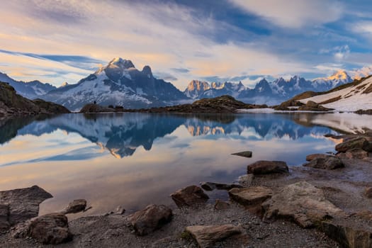 Mont Blanc Massif Reflected in Lac Blanc, Graian Alps, France