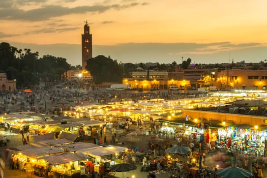 Jamaa el Fna market square, Marrakesh, Morocco, north Africa. Jemaa el-Fnaa, Djema el-Fna or Djemaa el-Fnaa is a famous square and market place in Marrakesh's medina quarter.