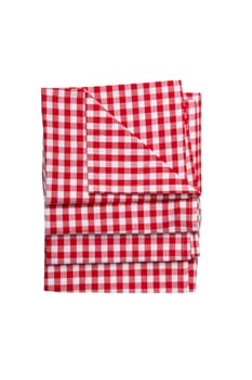 Set of four red and white checkered napkins. Kitchen accessories.