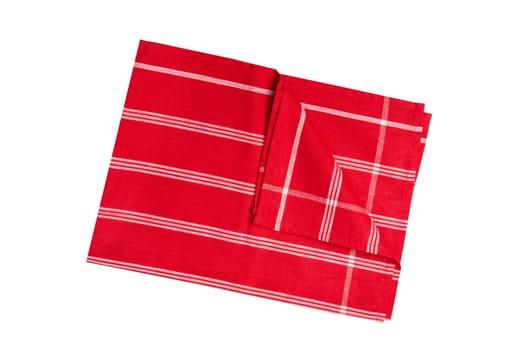 Red and white striped napkin isolated on white background.